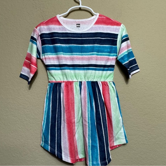 Toddler Girls' Tea Collection Everyday Watercolor Stripe Hi-Lo Midi Dress Size 2 - Picture 1 of 10